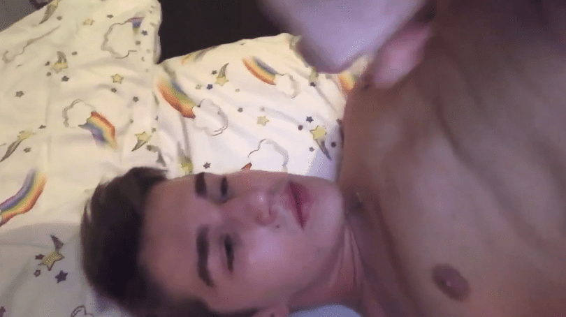 Skinny gay boy cums on face