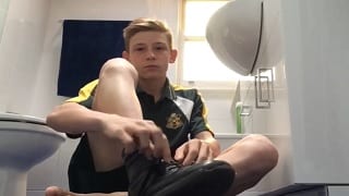 Sexy sports boy strips nude and shows smooth body and nice cock